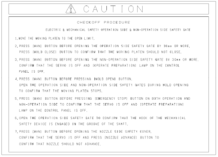 CAUTION plate K on Toshiba Injection Molding Machines