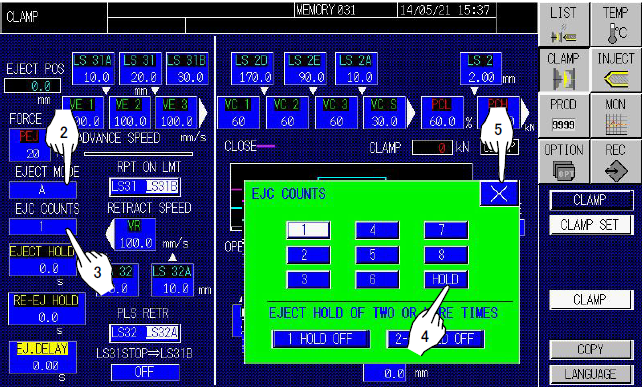 [CLAMP] screen for ejector setting