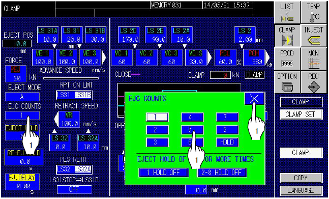 ejection count on the setting window