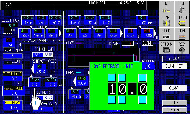 ejector retraction limit setting