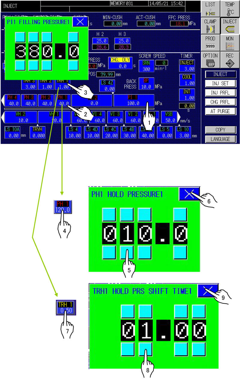 injection pressures setting process